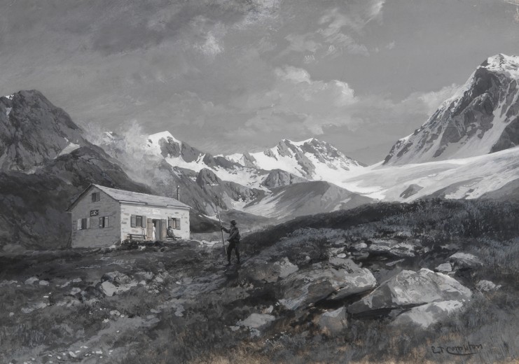 Il rifugio Karlsbader Hütte prima del 1893 in un acquerello del paesaggista inglese Edward Theodore Compton